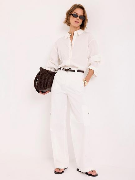 Mint Velvet Cotton Rich Wide Leg Trousers, White Ivory - view 2, White Ivory