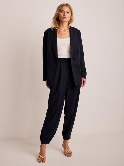 Mint Velvet Tapered Balloon Trousers, Blue Navy, Blue Navy