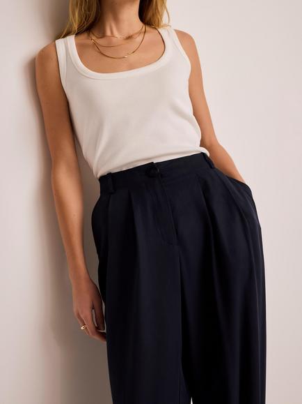Mint Velvet Tapered Balloon Trousers, Blue Navy - view 2, Blue Navy