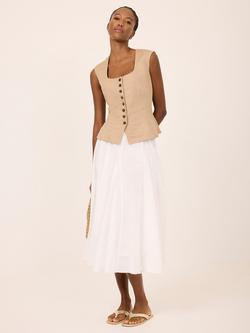 Mint Velvet Linen Blend Peplum Waistcoat, Brown Camel, Brown Camel
