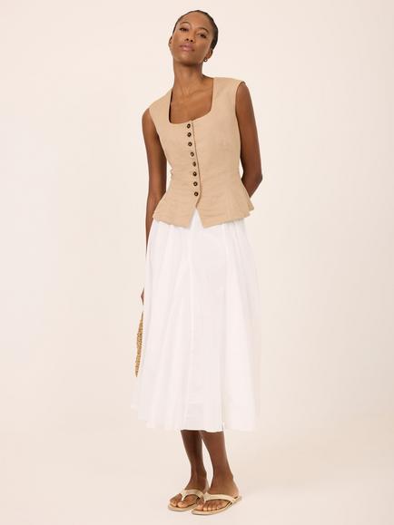 Mint Velvet Linen Blend Peplum Waistcoat, Brown Camel, Brown Camel