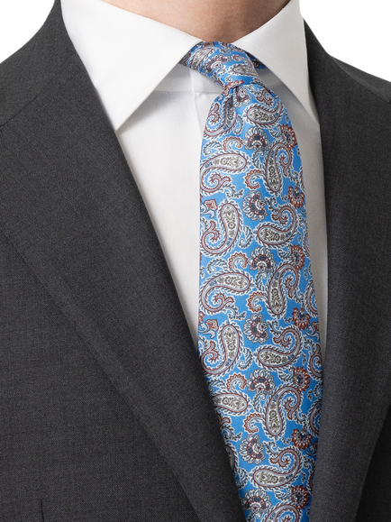 Eton Silk Twill Paisley Print Tie, Blue - view 2, Blue