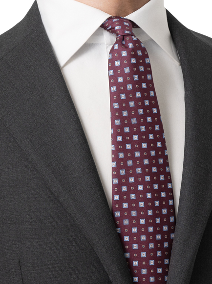 Eton Medallion Floral Print Silk Tie - view 2, Dark Red