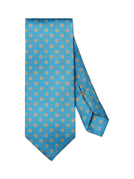 Eton Medallion Floral Print Silk Tie, Blue