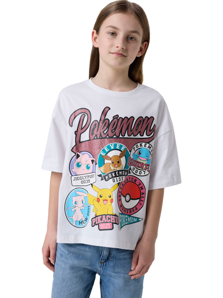 NAME IT Kids' Cotton Short Sleeve Minecraft Glitter T-Shirt, Bright White, Bright White