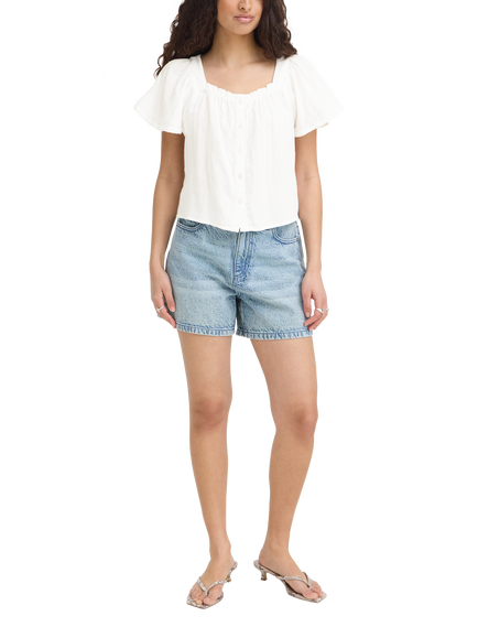 ICHI Iafoxa Short Sleeve Top, Cloud Dancer, Cloud Dancer