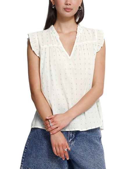ICHI Floral Cap Sleeve Top, Light Green, Light Green