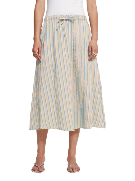 ICHI Iafoxa Stripe A Line Midi Skirt, Placid Blue, Placid Blue