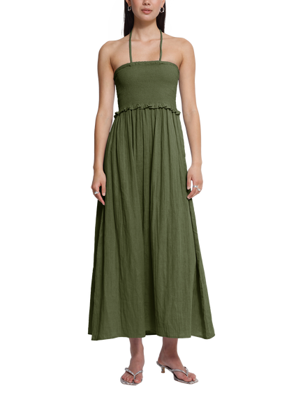 ICHI Iafoxa Beach Smock Maxi Dress, Grape Leaf, Grape Leaf