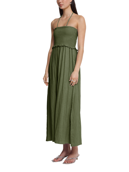 ICHI Iafoxa Beach Smock Maxi Dress, Grape Leaf - view 2, Grape Leaf