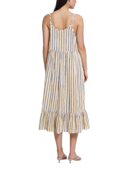ICHI Iafoxa Stripe Fit and Flare Midi Dress, Meteorite - view 2, Meteorite