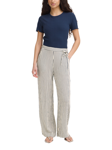 ICHI Ihmarrakech Stripe Wide Leg Trousers, Total Eclipse, Total Eclipse