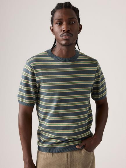 Levi's Crew Neck Cotton T-Shirt, Lucas Stripe Slate, Lucas Stripe Slate