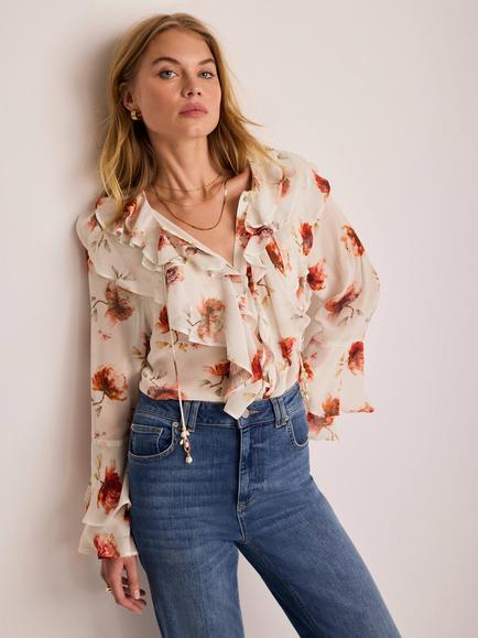 Mint Velvet Floral Print Blouse, Natural Cream, Natural Cream