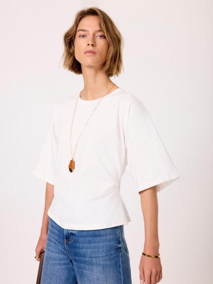 Mint Velvet Ruched Waist T-Shirt, White Ivory, White Ivory
