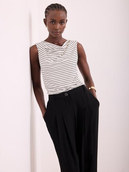 Mint Velvet Stripe Cowl Neck Top, White Ivory - view 2, White Ivory
