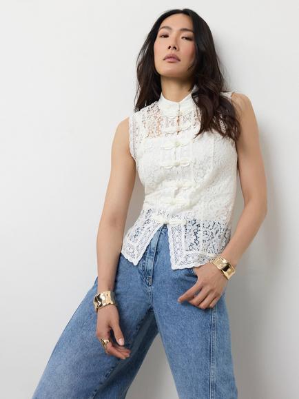 Mint Velvet Lace Sleeveless Top, White Ivory, White Ivory