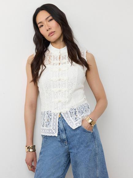 Mint Velvet Lace Sleeveless Top, White Ivory - view 2, White Ivory