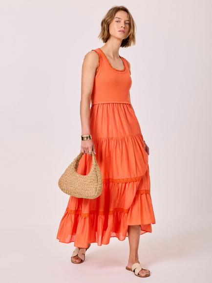 Mint Velvet Sleeveless Tiered Midi Dress, Orange, Orange