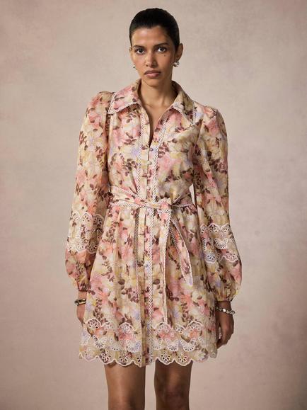 Mint Velvet Long Sleeve Floral Shirt Dress, Pink/Multi, Pink/Multi