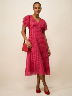 Crew Clothing Henley Flutter Sleeve Tea Dress, Red, Red