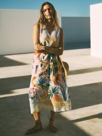 NRBY Madeline Silk Scenic Print Maxi Dress, Multi - view 2, Multi