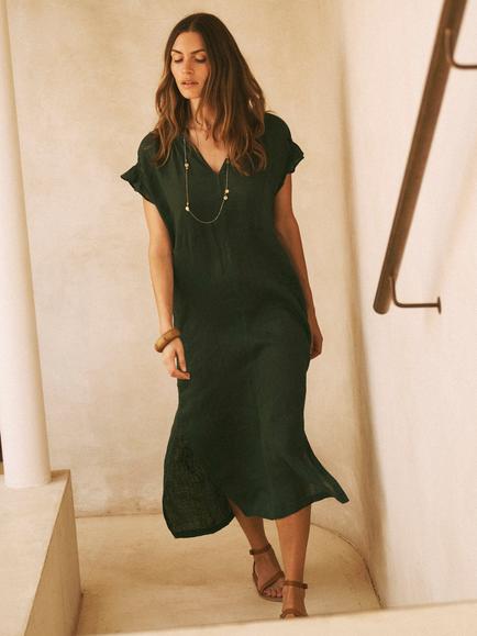NRBY Sasha Gauze Linen Midi Dress, Khaki, Khaki
