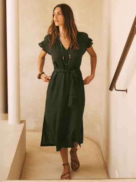 NRBY Sasha Gauze Linen Midi Dress, Khaki - view 2, Khaki
