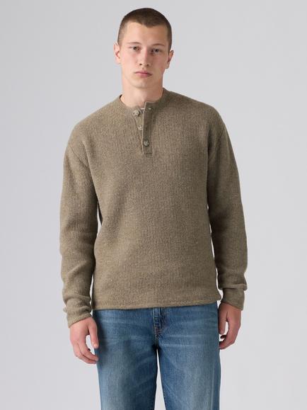 Levi's Woodacre Round Neck Long Sleeve Henley Sweater, Brindle Heather, Brindle Heather