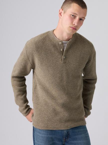 Levi's Woodacre Round Neck Long Sleeve Henley Sweater, Brindle Heather - view 2, Brindle Heather
