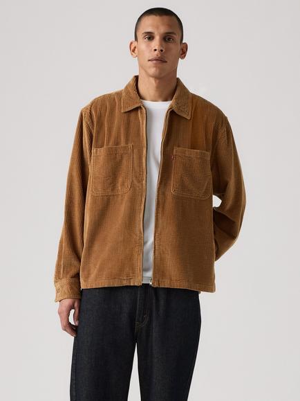Levi's Ports Pure Cotton Zip-Up Boxy Long Sleeve Cord Shirt, Foxtrot Brown, Foxtrot Brown