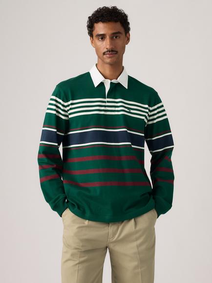 Levi's Union Pure Cotton Striped Long Sleeve Rugby Shirt, Amos Stripe Ponder, Amos Stripe Ponder