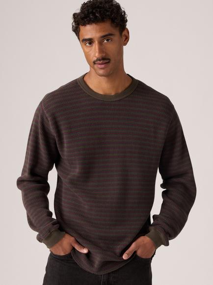 Levi's Pure Cotton Thermal Striped Crew Neck T-Shirt, Yannick Stripe Cffee, Yannick Stripe Cffee