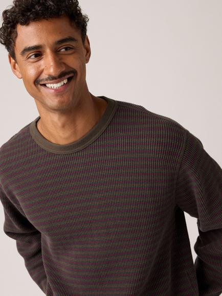 Levi's Pure Cotton Thermal Striped Crew Neck T-Shirt, Yannick Stripe Cffee - view 2, Yannick Stripe Cffee