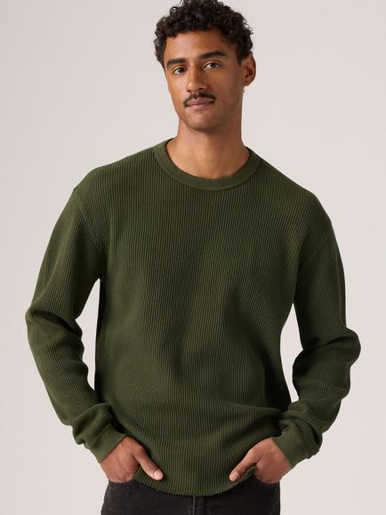 Levi's Pure Cotton Thermal Crew Neck Long Sleeve T-Shirt, Garment Dye Rosin, Garment Dye Rosin