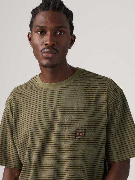 Levi's Workwear Pure Cotton Striped Crew Neck T-Shirt, Garry Stripe Green - view 2, Garry Stripe Green