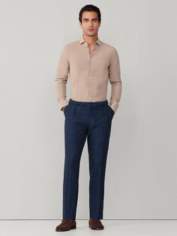 Hackett London Regular Fit Linen Blend Trousers, Navy - view 2, Navy