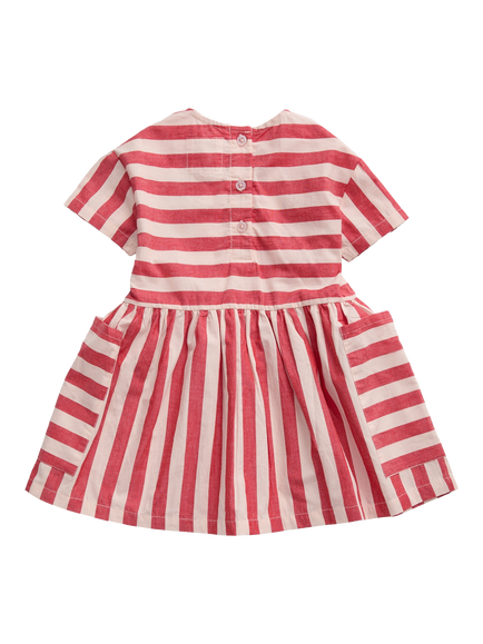KIDLY by MORI Kids' Cotton Poplin Stripe Dress, Red, Red