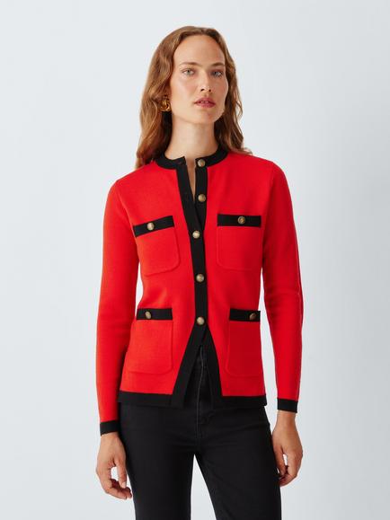 John Lewis x RIXO Raylene Merino Wool Cardigan, Red, Red