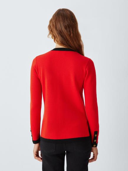 John Lewis x RIXO Raylene Merino Wool Cardigan, Red - view 2, Red