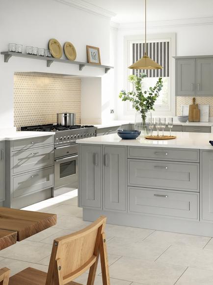 John Lewis Edition Highclere Fitted Kitchen - view 2, Painted Light Grey