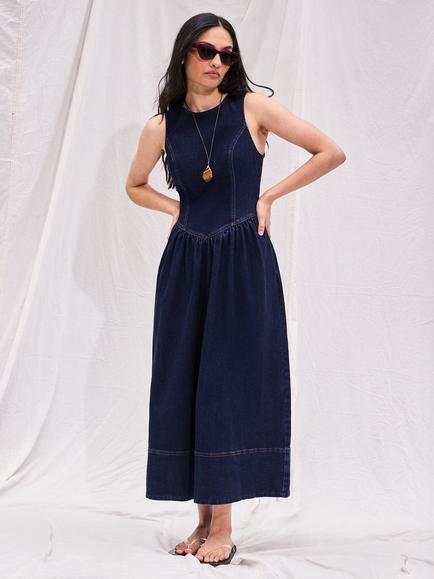 Ro&Zo Denim Midi Dress, Blue - view 2, Blue