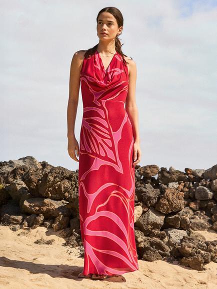 Ro&Zo Emilia Floral Halterneck Dress, Red, Red