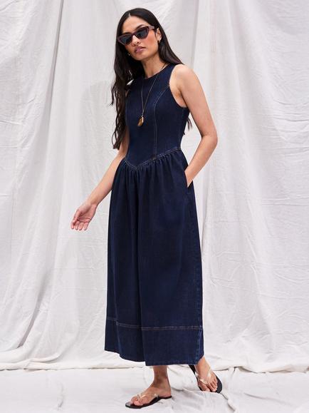 Ro&Zo Petite Denim Midi Dress, Blue, Blue