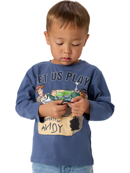 NAME IT Kids' Cotton Blend Long Sleeve Toy Story Top, Vintage Indigo, Vintage Indigo