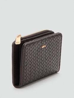 Mango Braided Texture Zip Compact Wallet - view 2, Chocolate