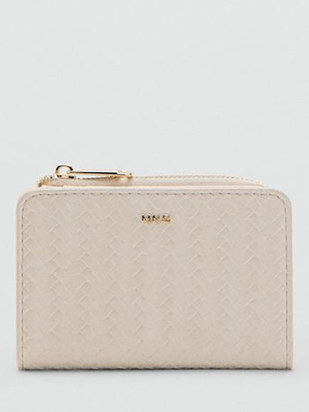 Mango Braided Texture Zip Compact Wallet, Off White, Off White