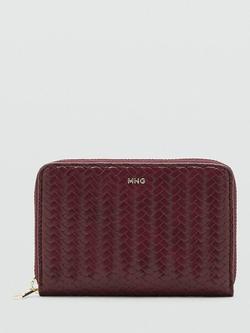 Mango Woven Zip Around Compact Wallet, Bordeaux, Bordeaux