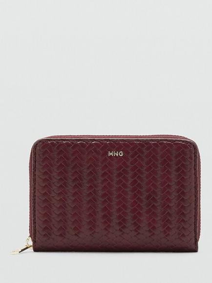 Mango Woven Zip Around Compact Wallet, Bordeaux, Bordeaux