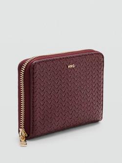 Mango Woven Zip Around Compact Wallet, Bordeaux - view 2, Bordeaux
